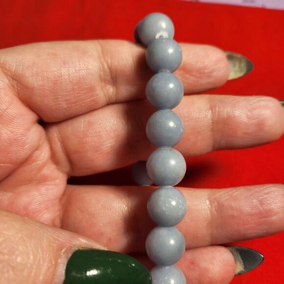 Natural Angelite Beaded Stretch Bracelet - Picture 4 of 4